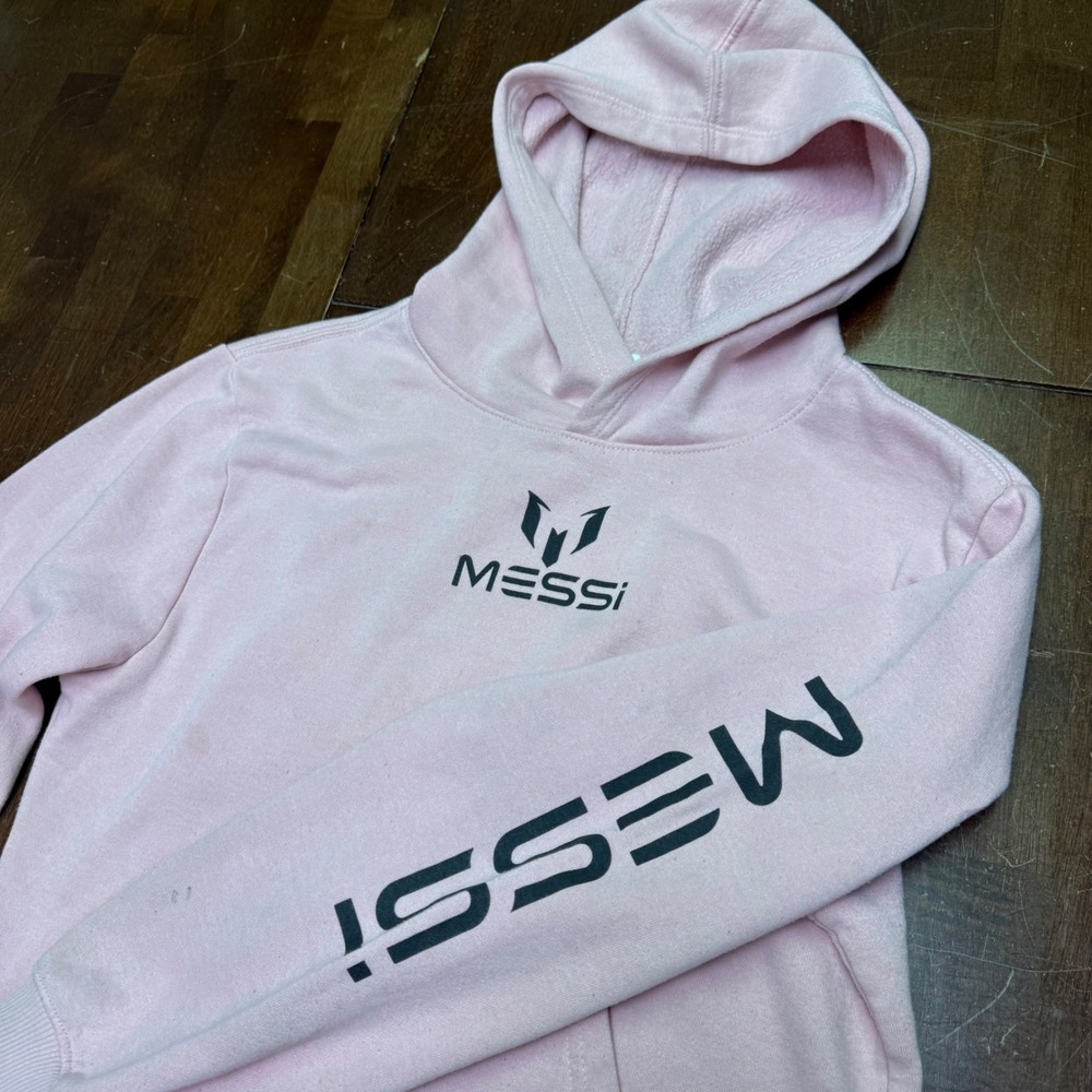 Messi Collection Hoodie Kids Size M 10/12‎ Pink Graphic Logo Fleece Pullover